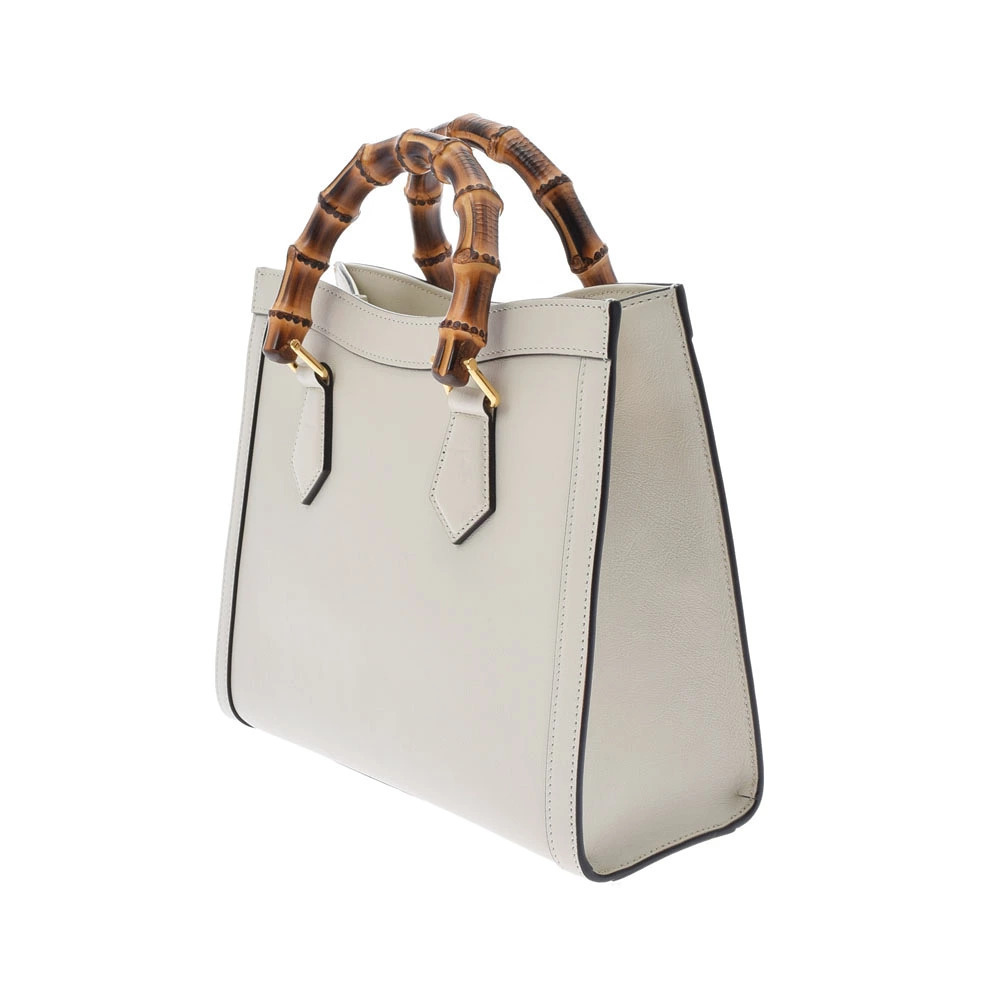 Gucci Leather Handbag Shopping White Ivory Tote Diana